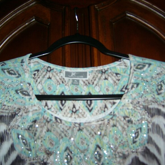 JM Collection Sunset Breeze Sequin Layered Blouse, Size PL - Picture 2 of 3